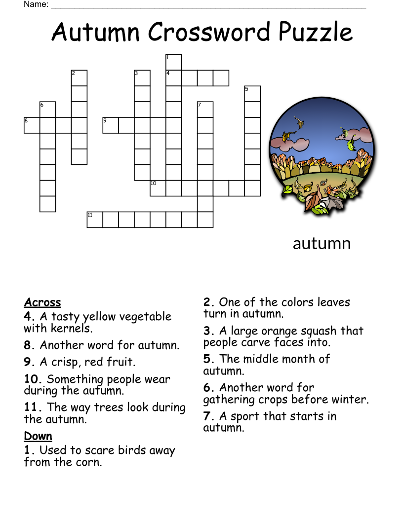 Printable Fall Crossword Puzzle Martin Printable Calendars The Best 
