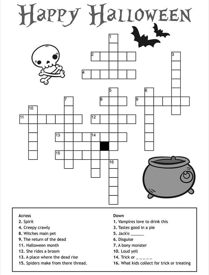Printable Happy Halloween Crossword Puzzle Answers Free Download And 