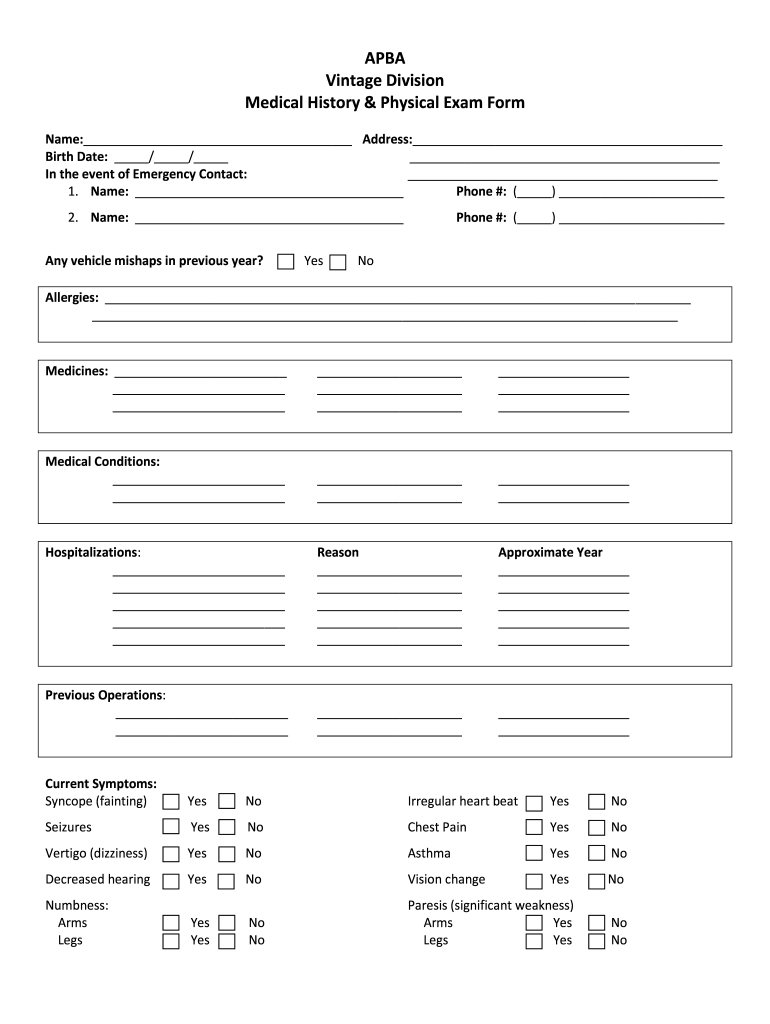 Printable History And Physical Form Template Printable Forms Free Online