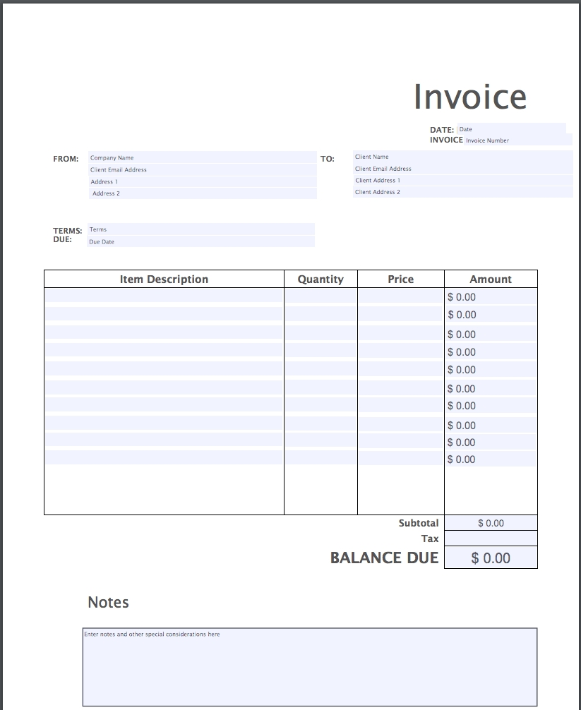 Printable Invoice Templates Word