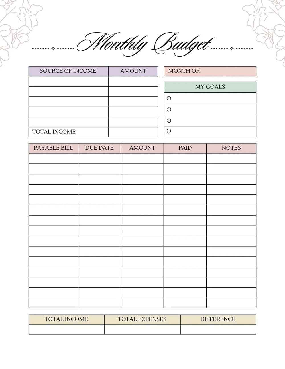 Printable Monthly Budget Template Planner Free Download And Print For 