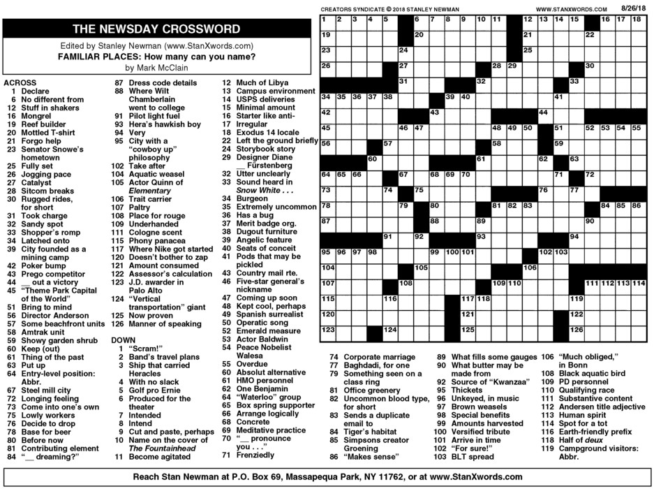 Printable Newspaper Crosswords