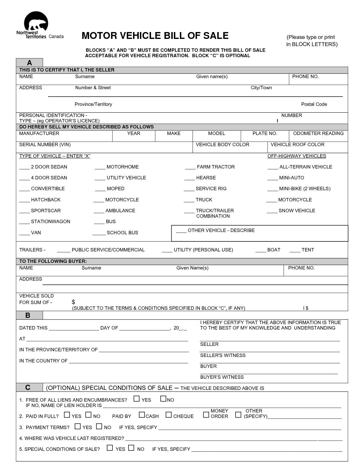 Printable Sample Free Car Bill Of Sale Template Form Bill Of Sale Car 