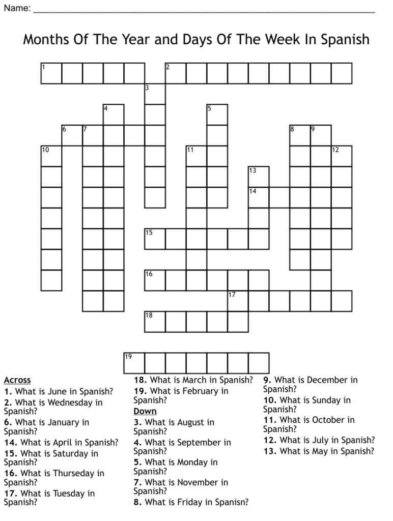 Printable Spanish Crossword Puzzle Free Crossword Puzzles Printable