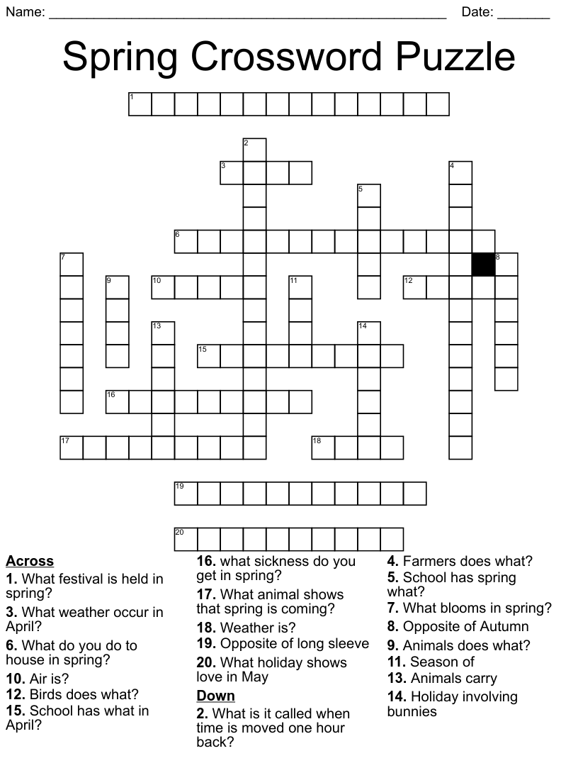 Printable Spring Crossword Puzzles Free Crossword Puzzles Printable