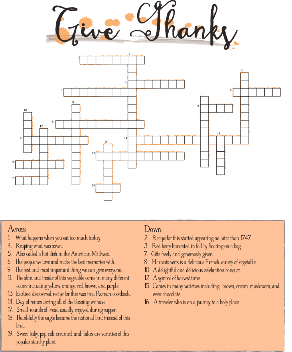 Printable Thanksgiving Crossword Printable New Year Banners