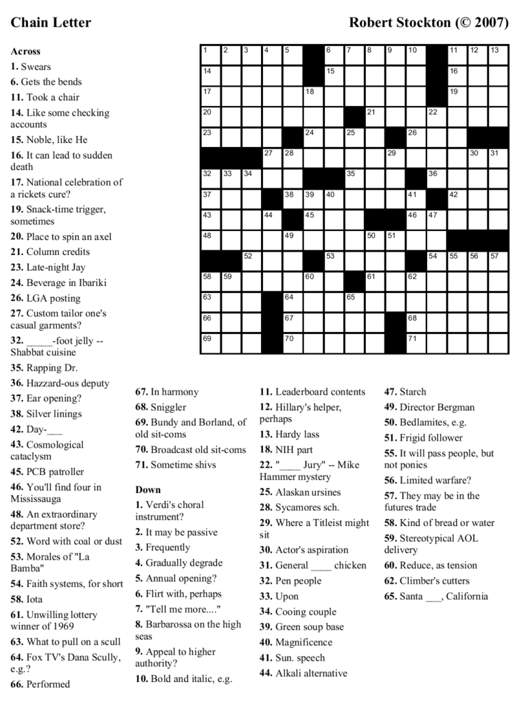 Printable Tv Crossword Puzzles Printable Crossword Puzzles Online