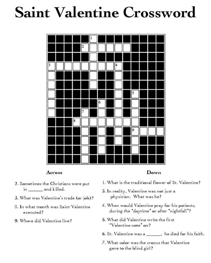 Printable Valentine Crossword Puzzle Box Free Download And Print For You 