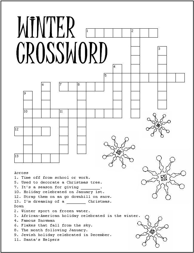 Printable Winter Crossword