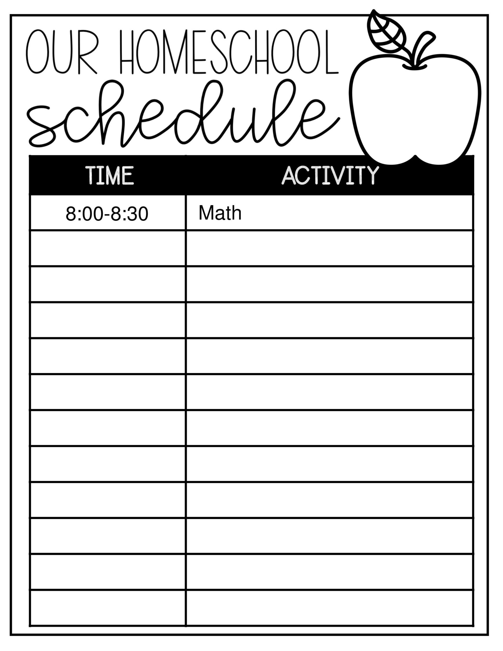 Schedule Printable Template Free
