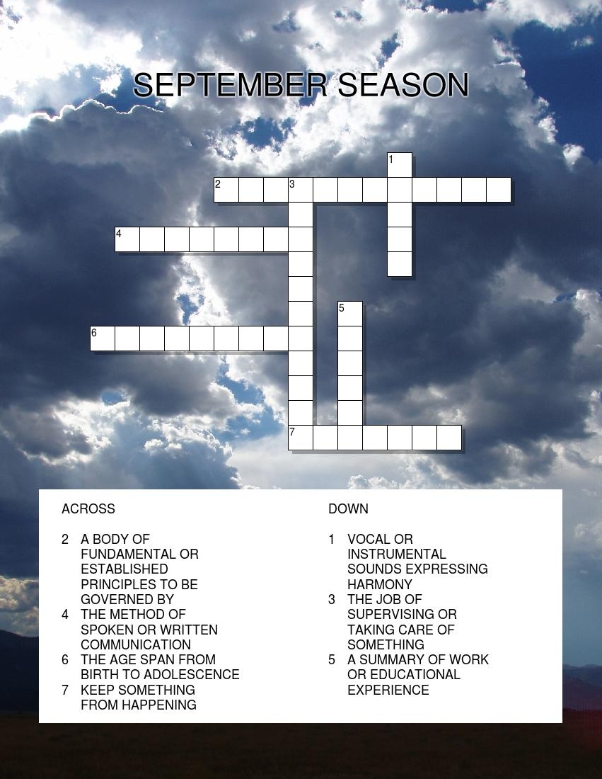 September Crossword Puzzle Printable