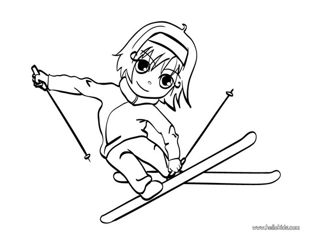 Skiing Girl Coloring Pages Hellokids