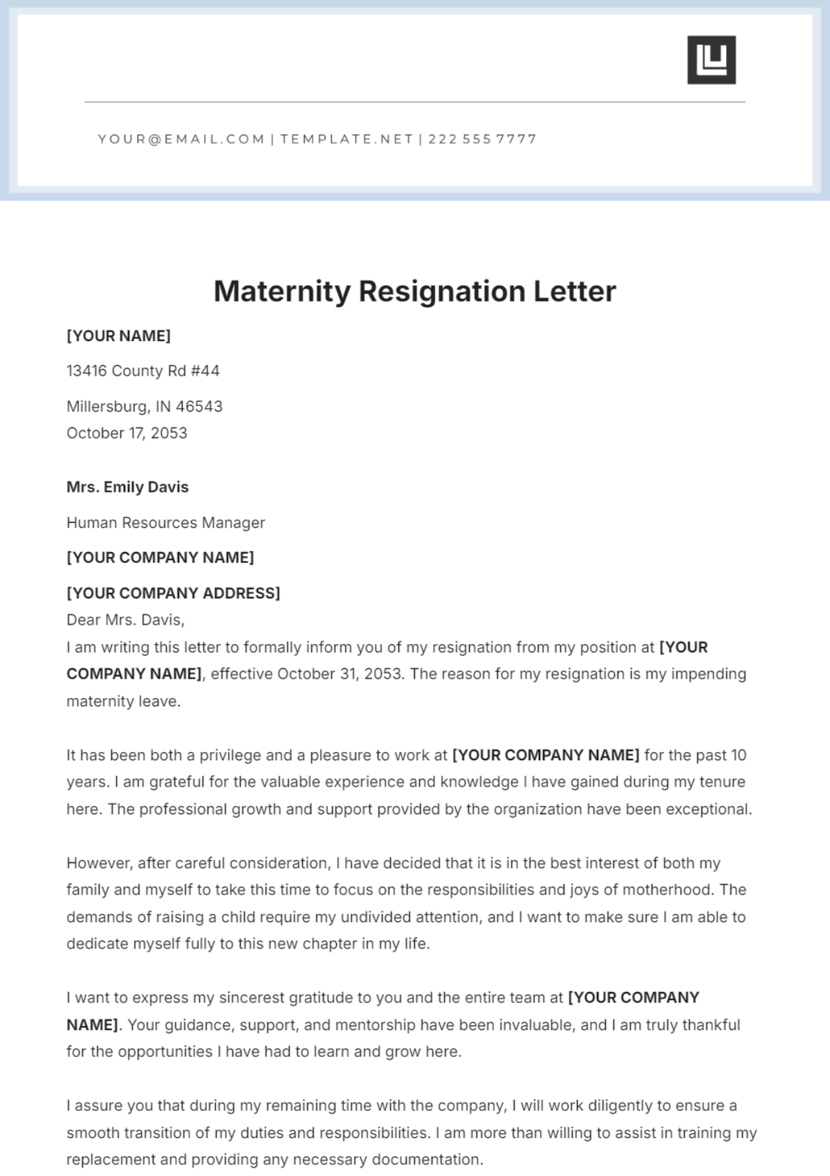 Sle Resignation Letter Template Word Free Printable Infoupdate
