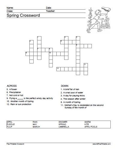 Spring Crossword Puzzle Free Printable