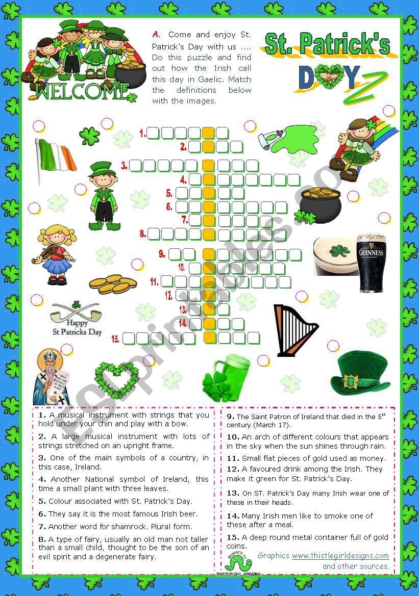 St Patrick 92 39 S Day Crossword Puzzle Printable For Adults Printable 