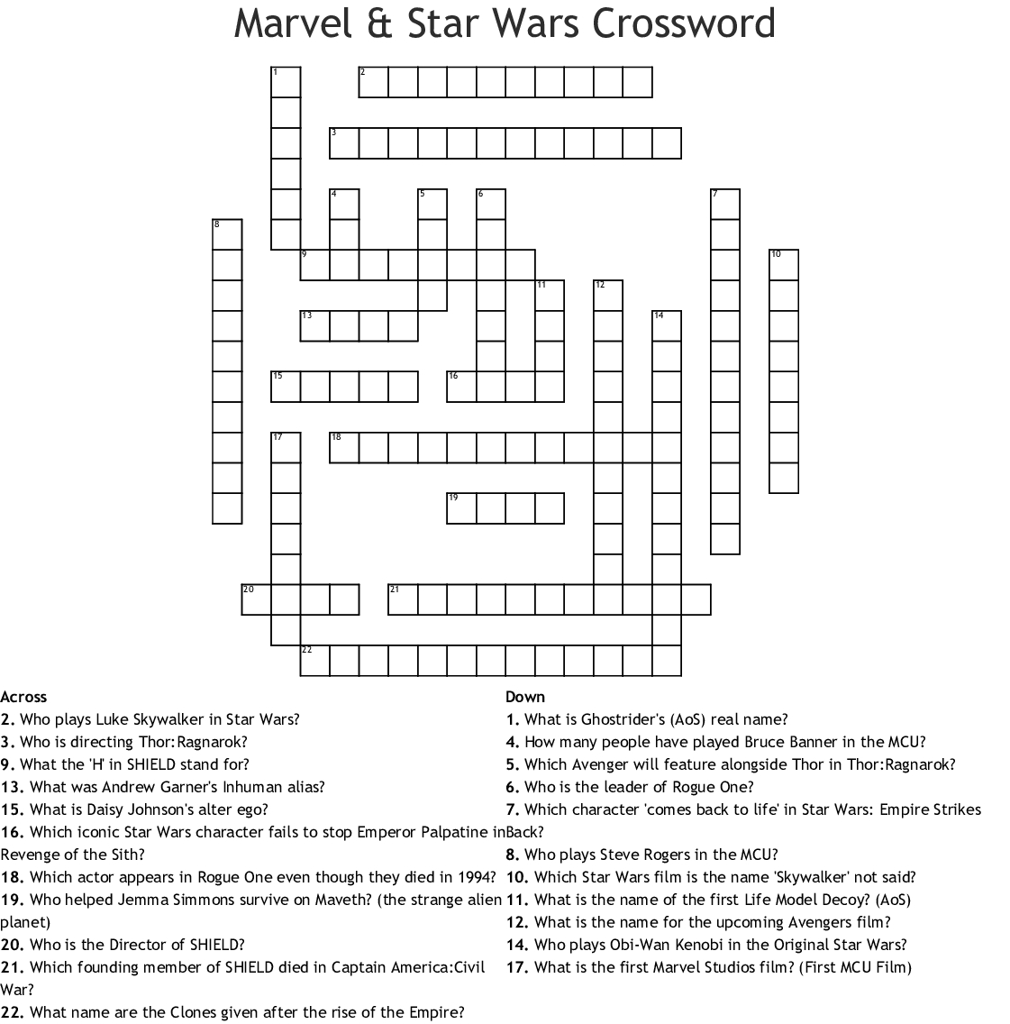 Star Wars Crossword Puzzle Printable Sally Crossword Puzzles
