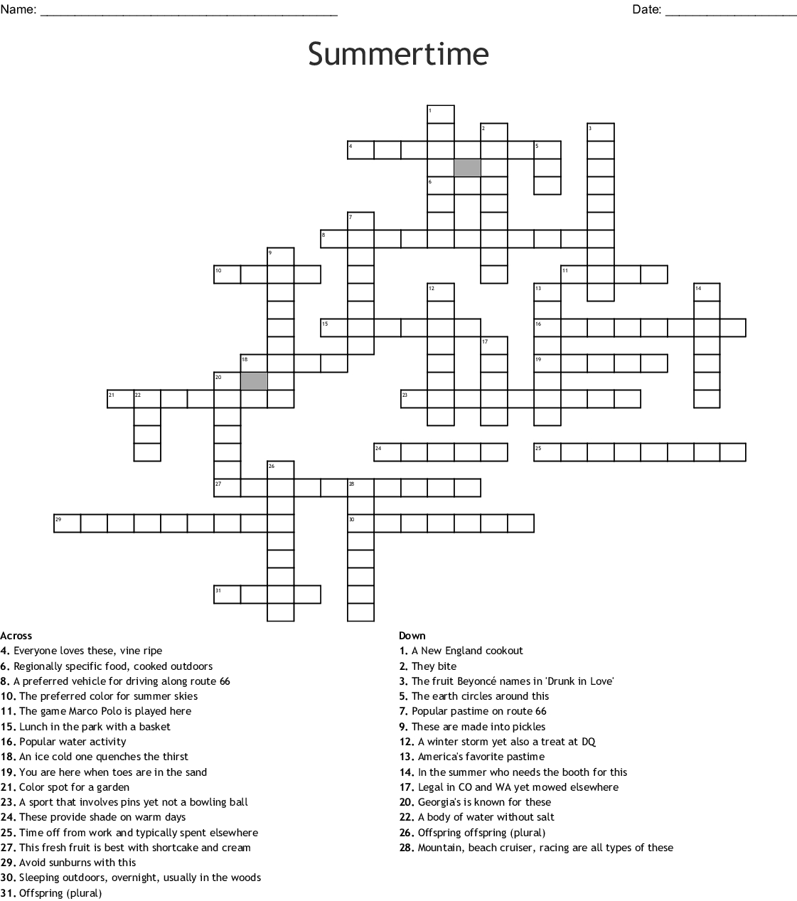 Summertime Crossword Wordmint Summer Crossword Puzzle Free