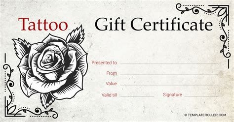Tattoo Gift Certificate Template Gift Certificate Template Gift Card 