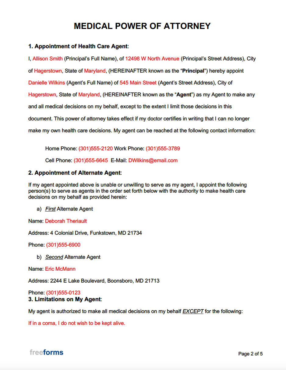 Template For Medical Power Of Attorney