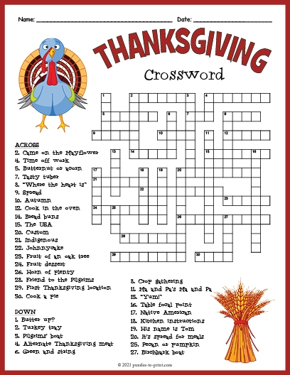 Thanksgiving Crossword Puzzle Free Printable Thanksgiving Crossword Puzzle