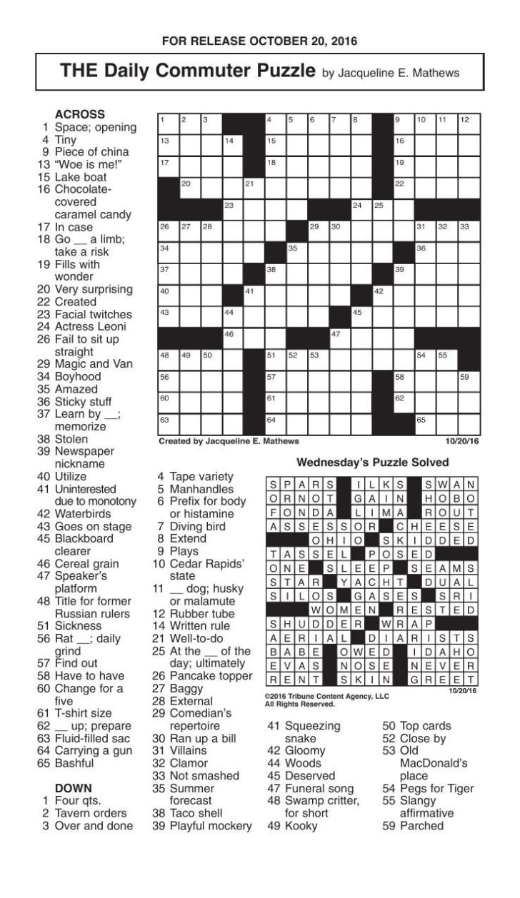 The Daily Commuter Puzzlejackie Mathews Tribune Content Printable 