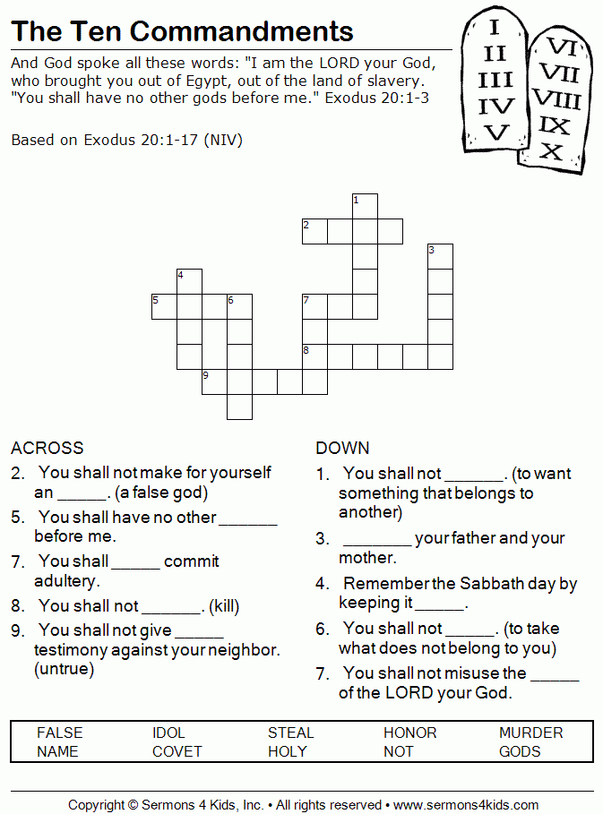 The Ten Commandments Crossword Sermons4Kids