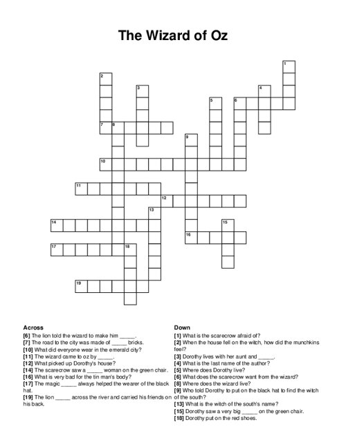 The Wizard Of Oz Crossword Puzzle