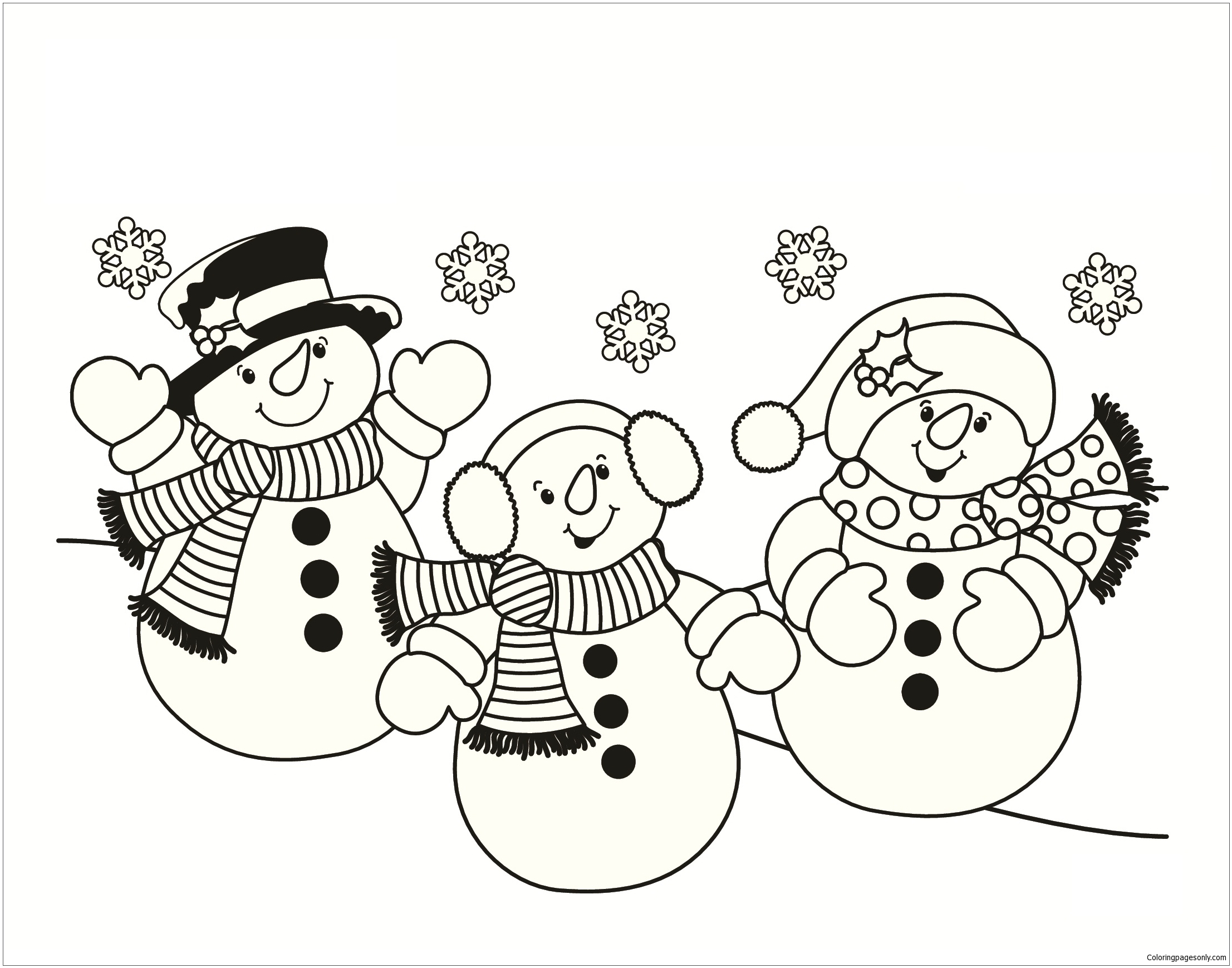 Three Snowmen Coloring Page Free Printable Coloring Pages