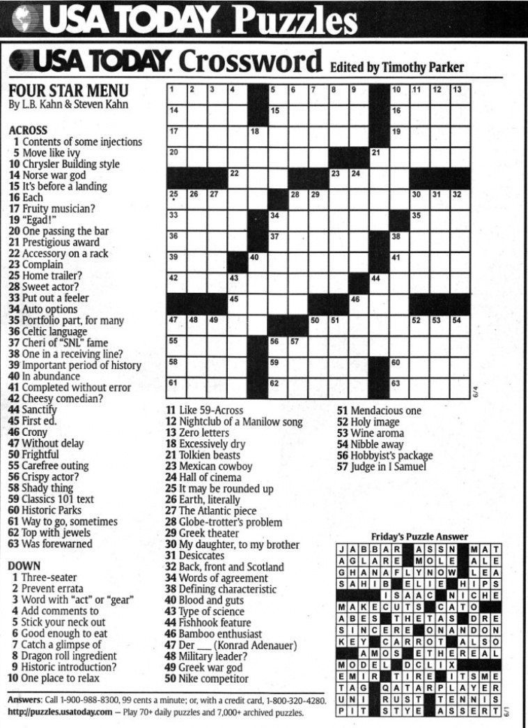 Usa Today Printable Crossword Puzzles Printable Crossword Puzzles