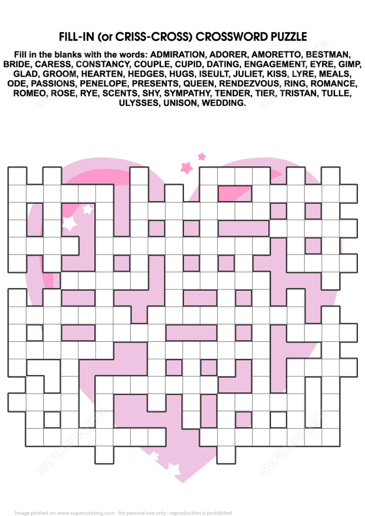 Valentine 39 s Crossword Puzzle Printable Free Crossword Puzzles Printable