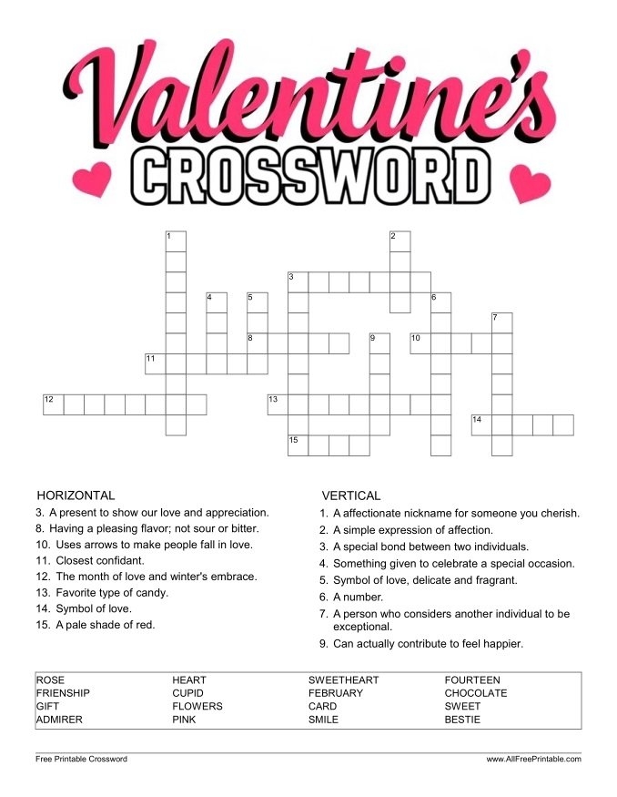Valentine s Crossword Free Printable