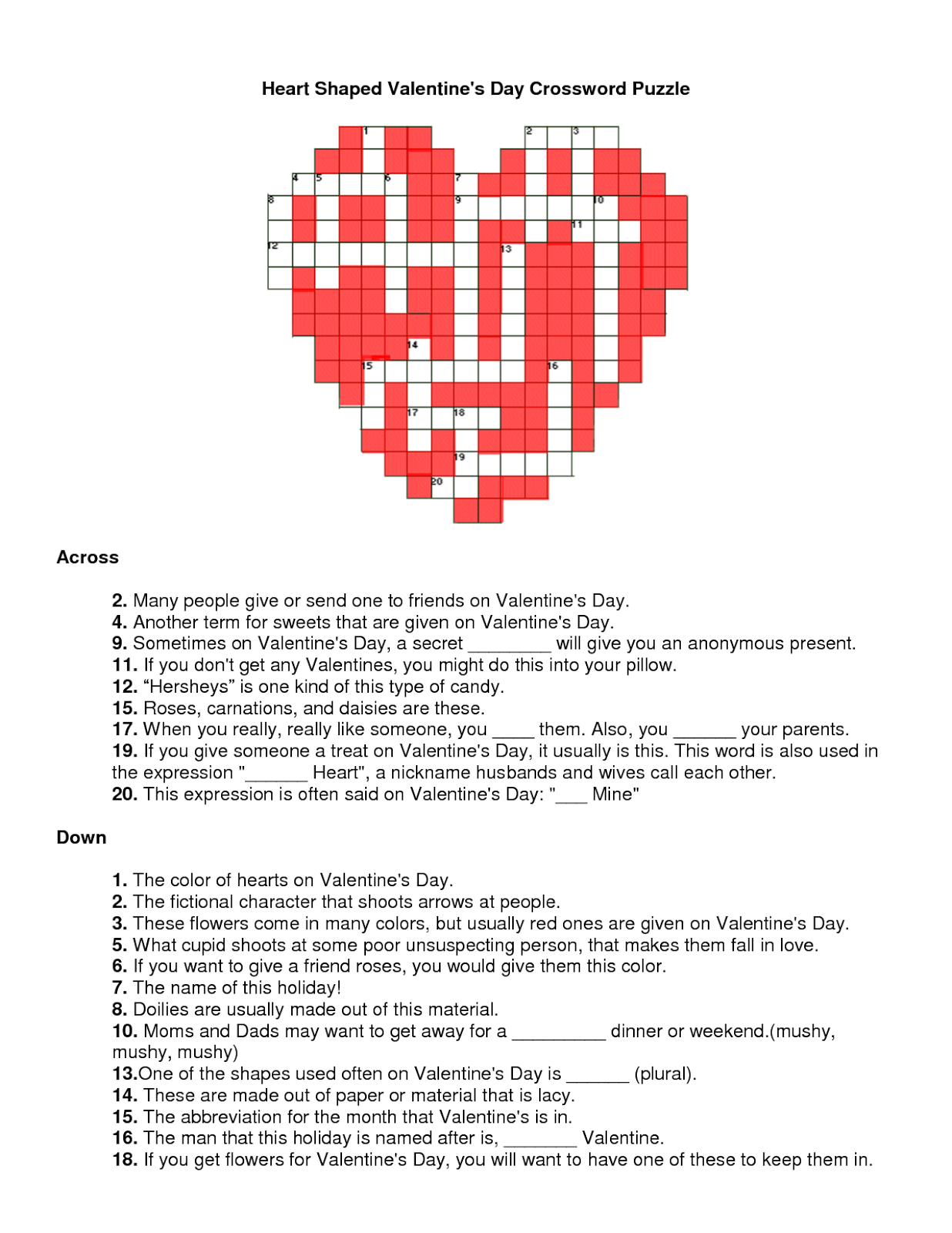 Valentines Crossword