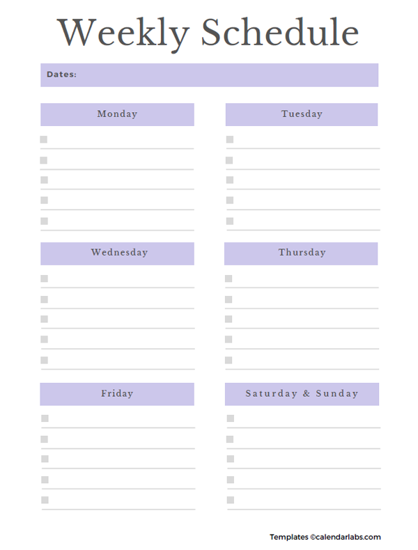 Weekly Schedule Template Printable Monday Friday Free Printable Schedules